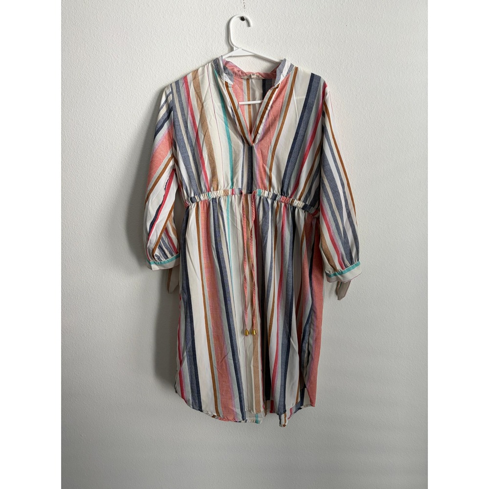 Mint of Blush Striped Tunic Dress Multicolor Elastic Waist Tie Sleeve Medium